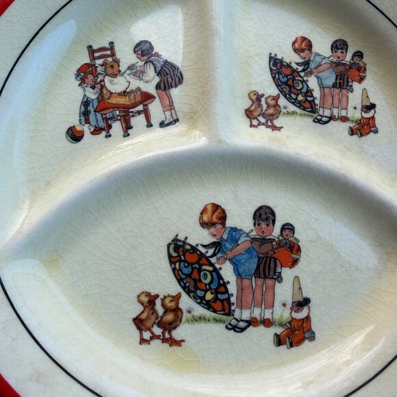 Vintage Crown E&R Childs Divided Plate With Nursery Rhyme Illustrations Made In - Picture 2 of 3